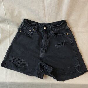 H&M Black High-Waisted Distressed Denim Shorts | Size 2